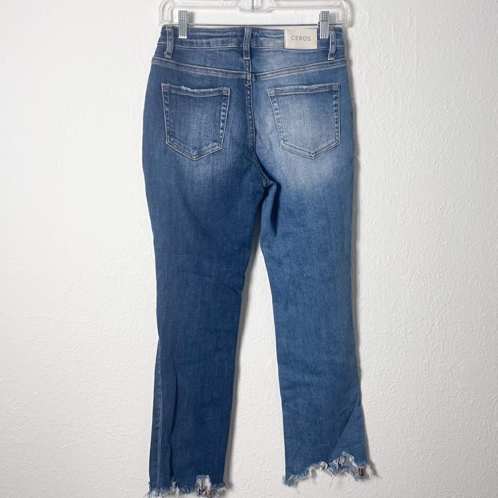 Ceros high rise straight jeans blue ripped raw hem distressed size 25 - Picture 5 of 11